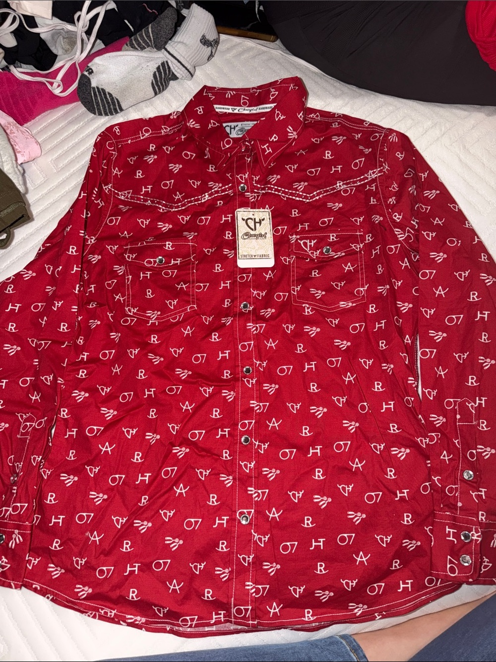 Women’s Red Printed Button-Down Shirt by CH Ranchwear